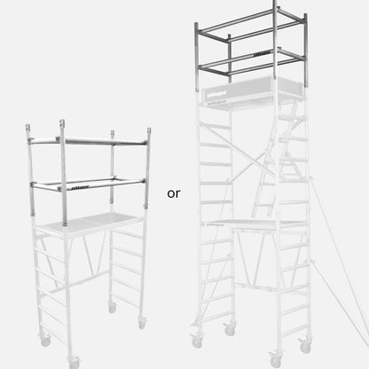 Extension Unit Part Aluminium Compact Mobile Scaffolding from Yakka Gear view from the front side on the base or the tower unit with the other units grayed out